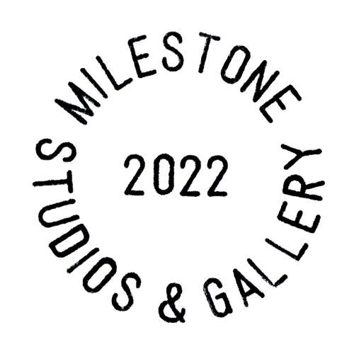 Circular logo with 'Milestone Studios & Gallery 2022' text on a white background